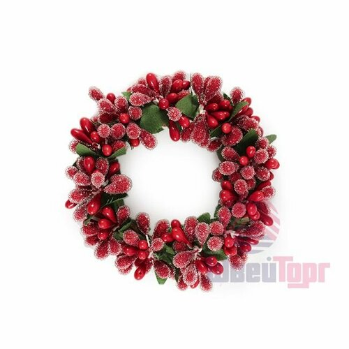 Венок с красными ягодами XL0089 1 уп-6шт 55см 884₽