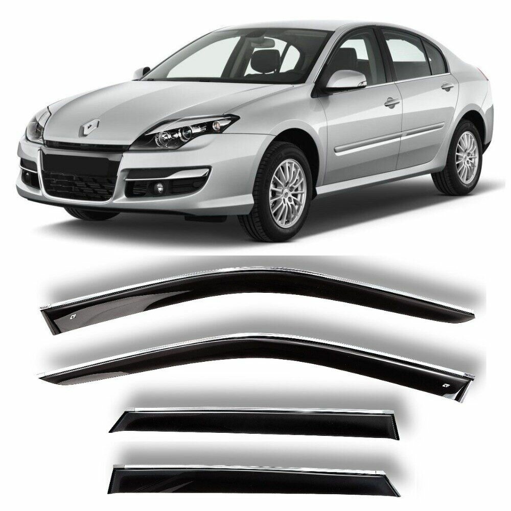 Хромированные дефлекторы боковых стекол Cobra Tuning на Renault Laguna 3 III Hb 5d 2007 - 2015 - Хром ветровики боковых окон для Рено Лагуна 3, III Хэтчбек 5 дв 2007 - 2015