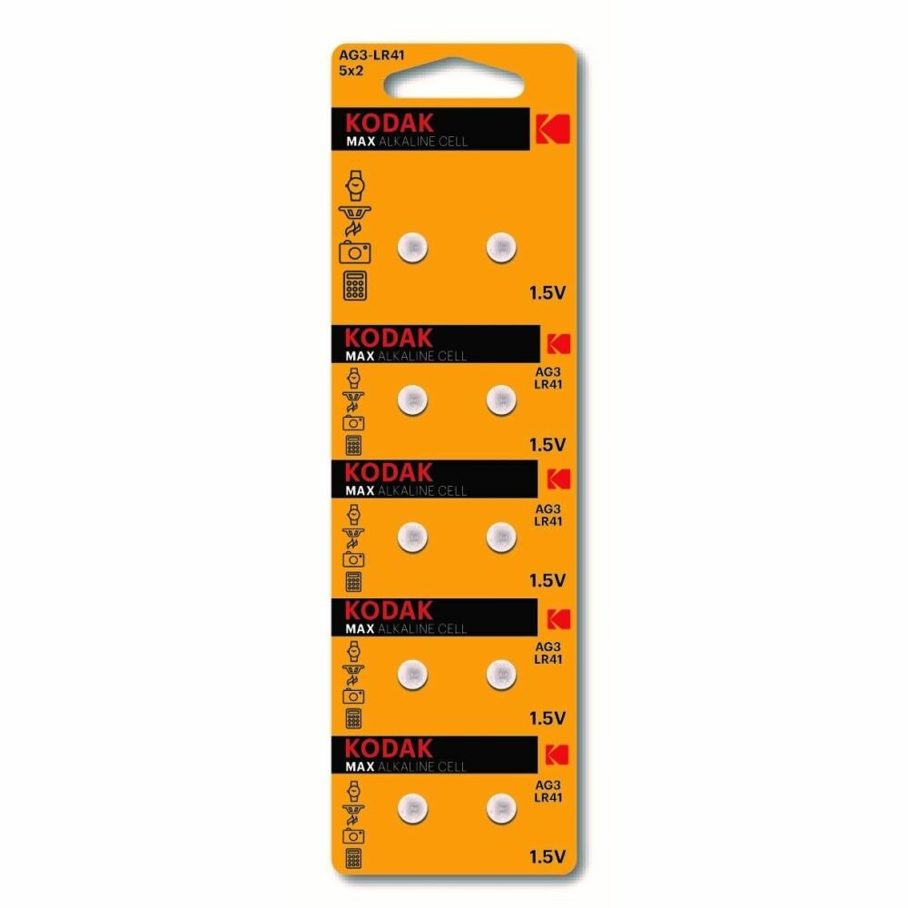 Батарейки алкалиновые Kodak круглые AG3 (392) LR736, LR41 KAG3-10 MAX Button Cell 10 шт. — фото 1