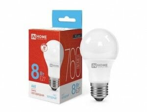 Лампа светодиодная ASD/inHome VC ЛОН A60 E27 8W(720lm) 6500К 6K 110х60 (без пульсации) 4042