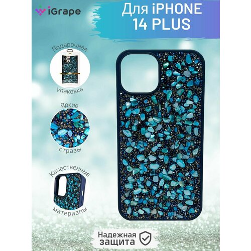 Чехол со стразами для iPhone 14 Plus, iGrape (Бирюзовый) / чехол на айфон 14 плюс зеленый, бирюзовый