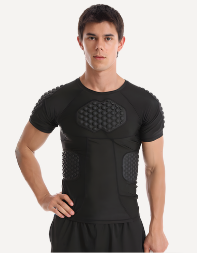 Изображение товара Футболка спортивная с защитой плеч и груди, полиэстер/спандекс, M, черная
