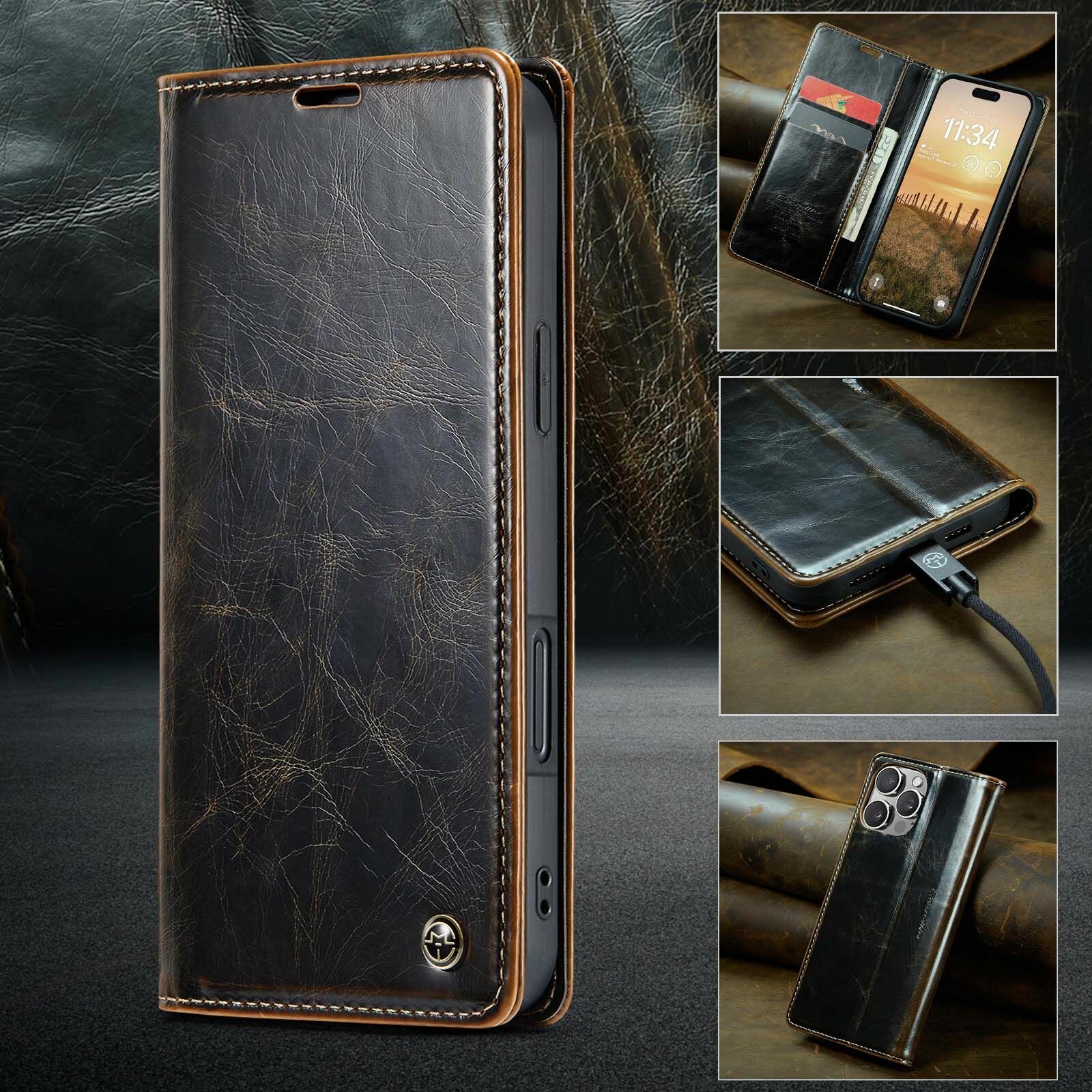 CaseMe Кожаный книжка чехол для Apple iPhone 16 Pro Max / Aйфон 16 про макс с визитницей из экокожи — фото 1