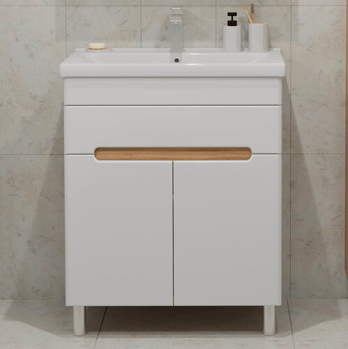 Изображение товара Тумба напольная SanStar Модена 70 Без раковины для ванной комнаты, белая, дуб вотан