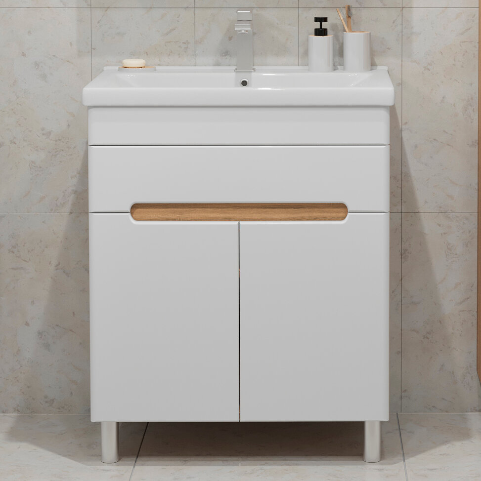 Тумба напольная SanStar Модена 70 Без раковины для ванной комнаты белая дуб вотан