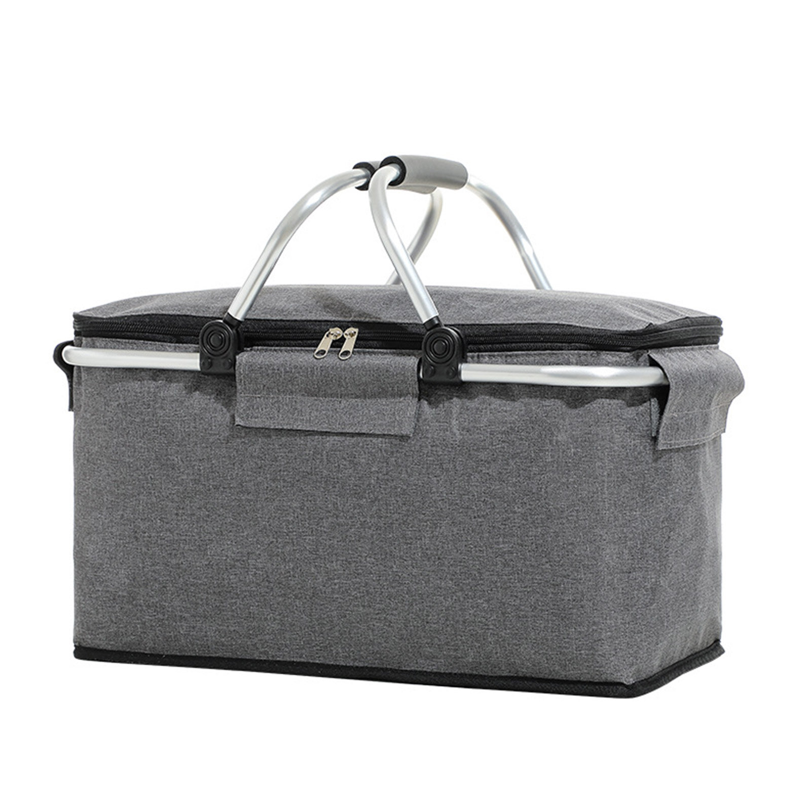 Складная утепленная корзина для хранения на пикнике - 40x23x20 см - серый