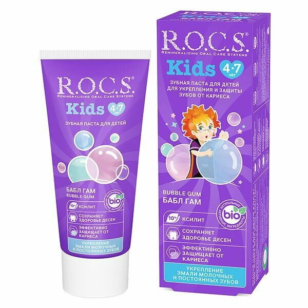 Паста зубная бабл гам для детей от 4 до 7 лет Kids R O C Sрокс 45г