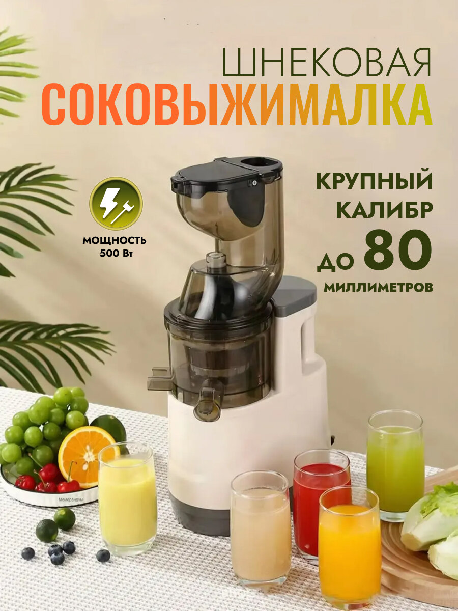 Шнековая соковыжималка для цитрусовых, овощей и фруктов/ Электрическая соковыжималка холодного отжима/ Реверс/ 300Вт