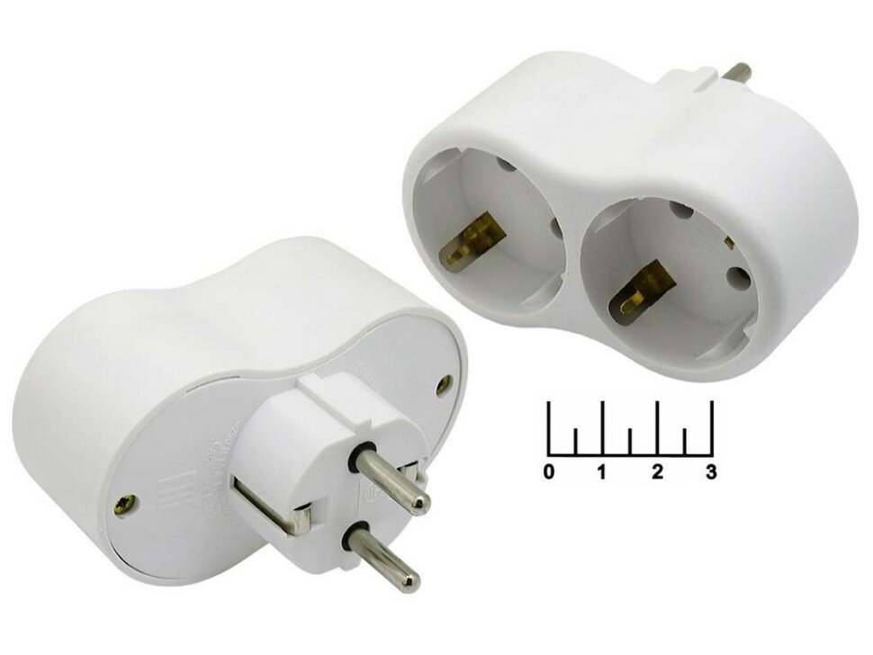 Тройник электрический /2 с землей 16A Эра SPx-2E-W белый