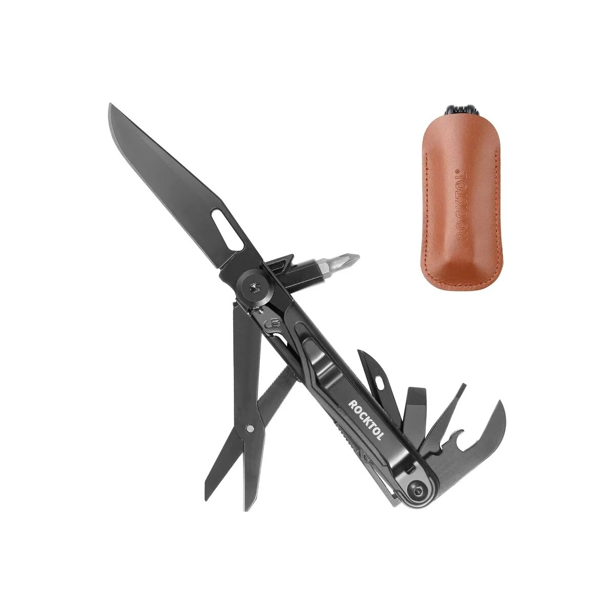 Мультитул ROCKTOL ST02B (ST02B) чёрный с кожаным чехлом