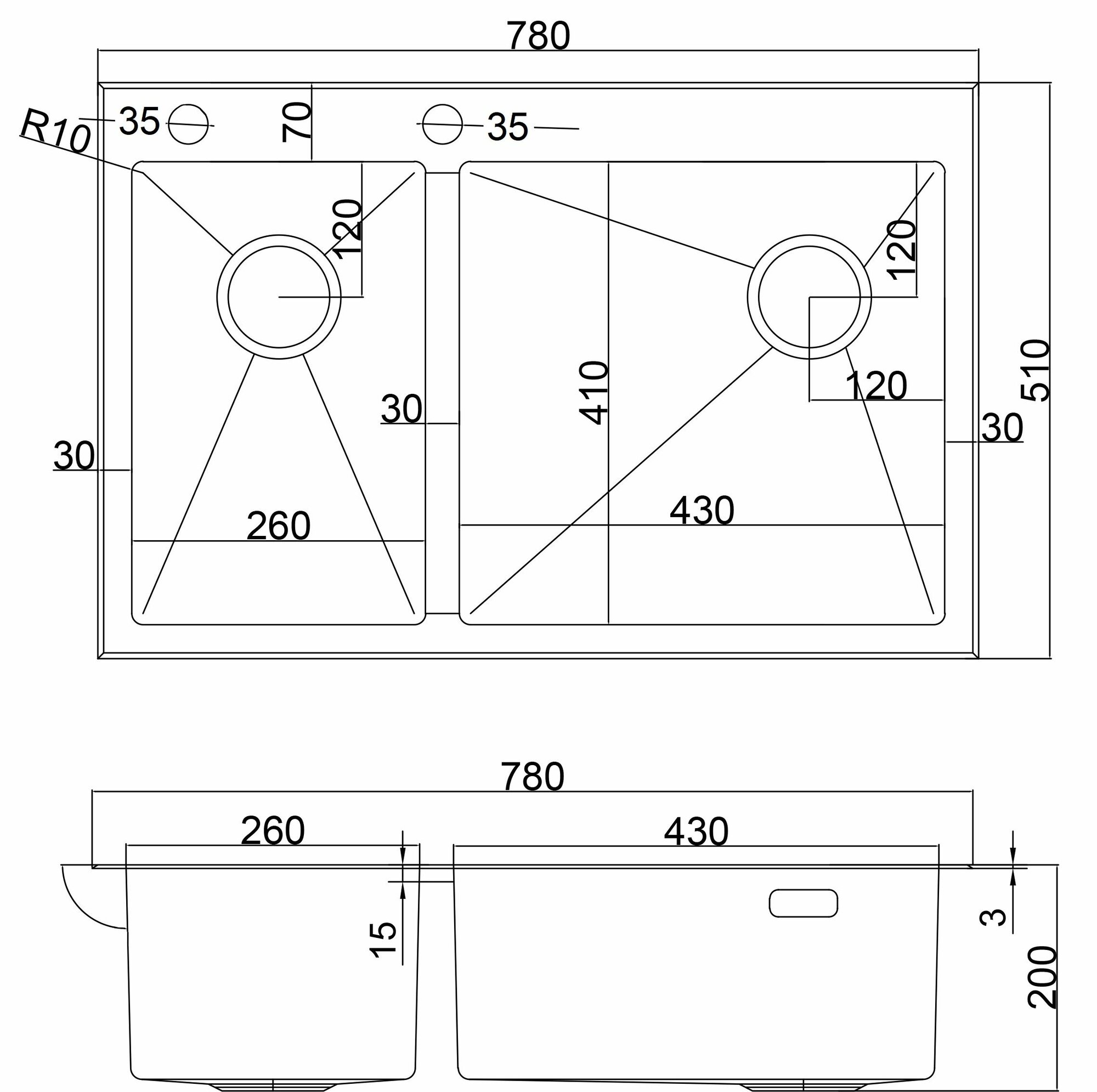 Комплект мойка кухонная ZorG LUX 78-2-51-R GRAFIT графит, смещенный выпуск, сухой затвор с ринзером и накладкой — фото 1