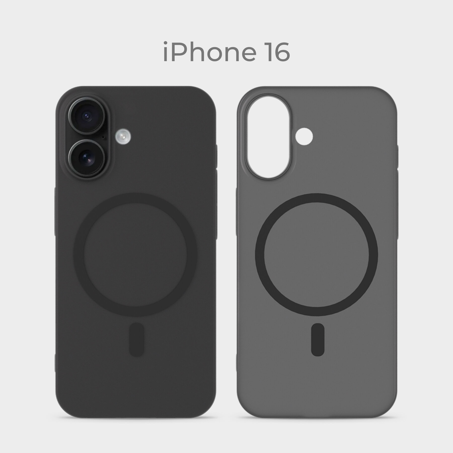 Тонкий чехол iPhone 16 / Айфон 16 черный, MagSafe, матовый soft touch, пластиковый