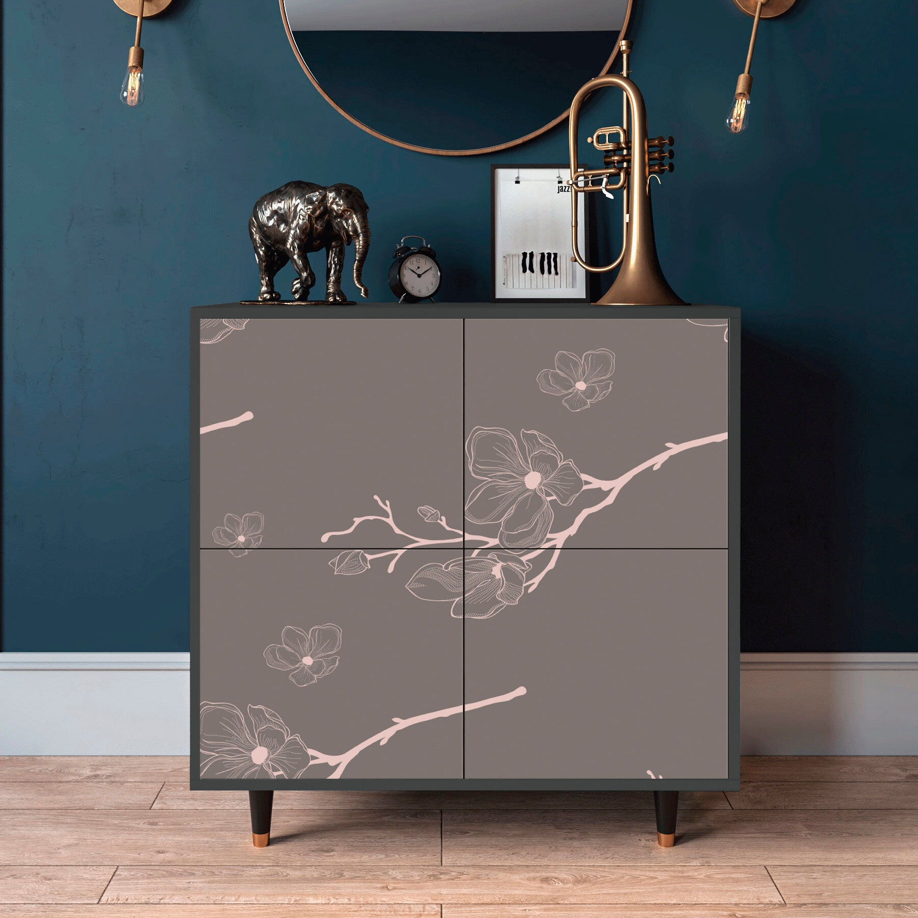 Комод - STORYZ - BS3 Cherry Blossom, Размер - 94 x 96 x 48 см, Цвет корпуса - Антрацит