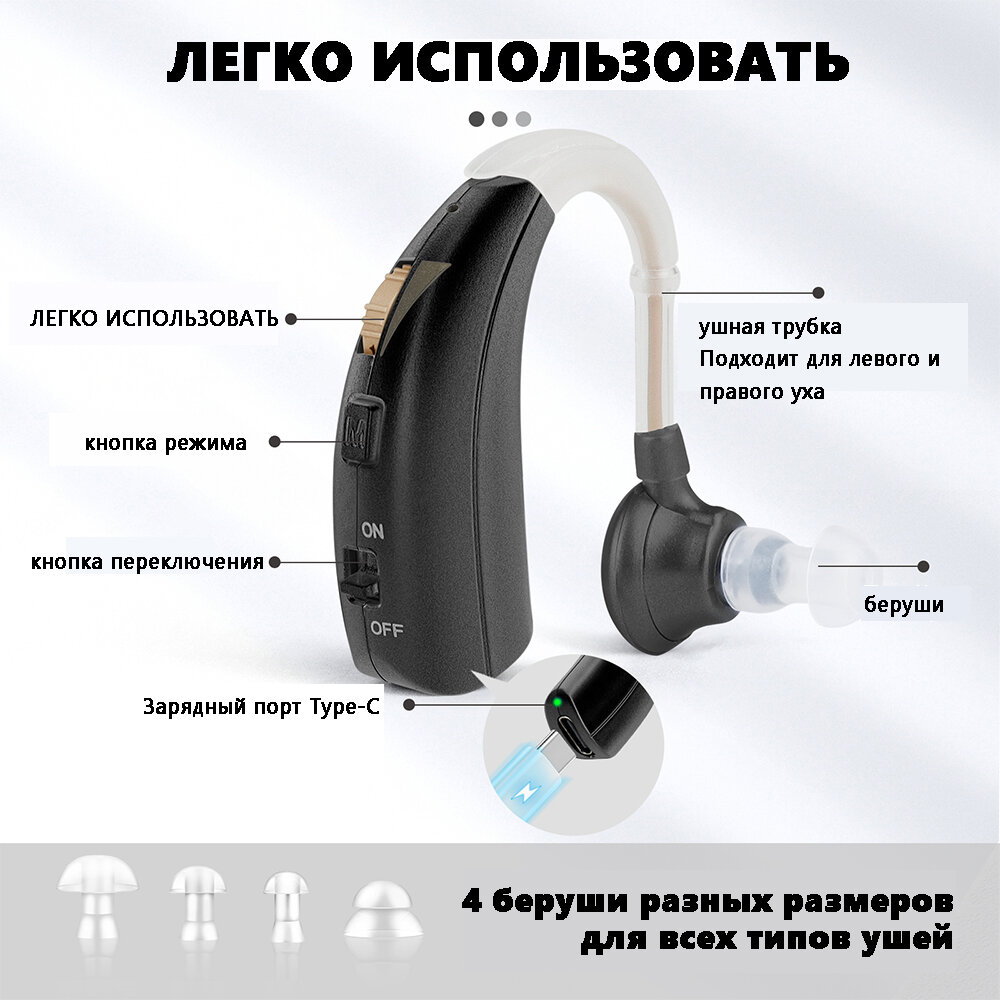 Изображение Цифровые слуховые аппараты для пожилых и взрослых, усилитель слуха с зарядным устройством Britzgo