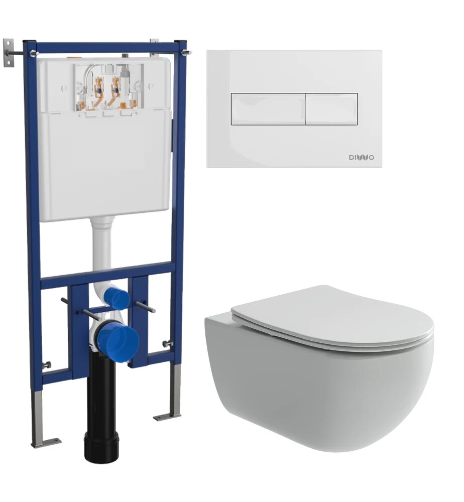Комплект 3 в 1 Унитаз подвесной Ceramicanova Long CN3015 / Инсталляция DIWO 4501 / Кнопка 7320 цвет глянцевый белый