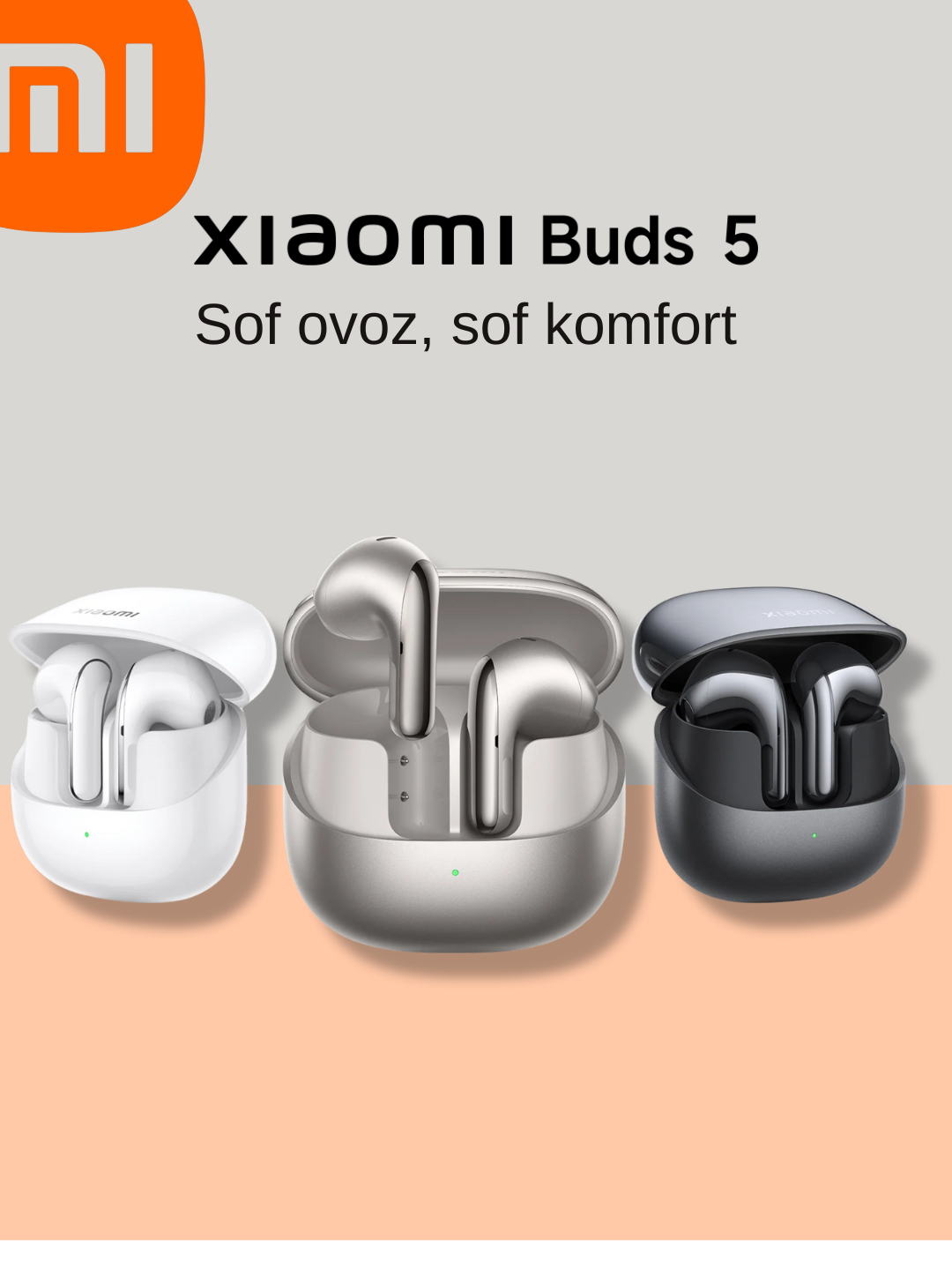 Беспроводные наушники Xiaomi Buds 5. Чистый звук, чистый комфорт, Qualcomm® aptX™, Harman AudioEFX. Серебристый цвет.