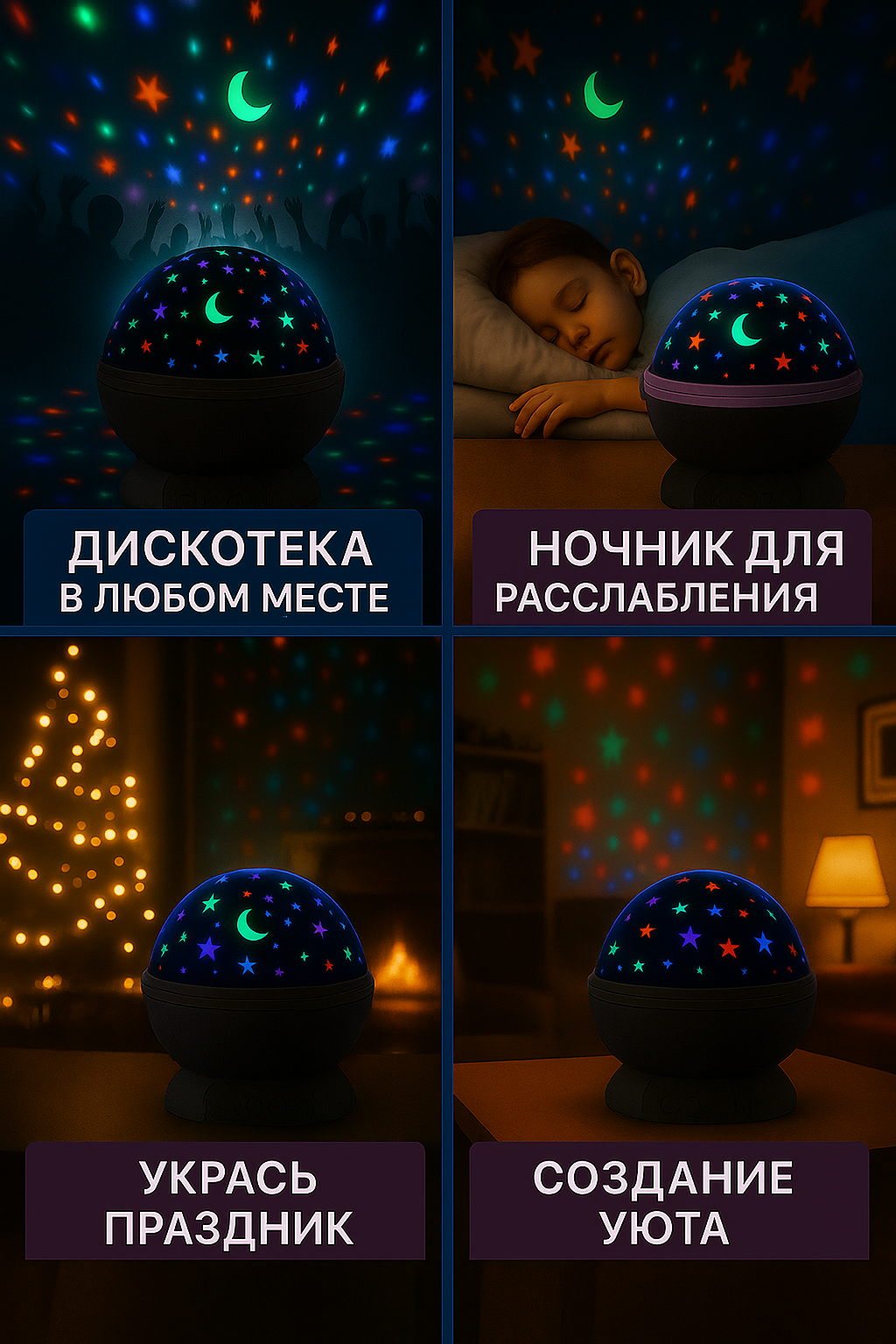 Ночник-проектор "Звездное Небо", для детской, питание от сети, черный — фото 1