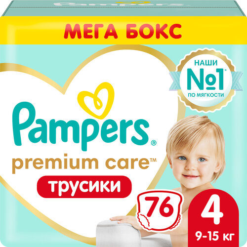 Pampers Premium Care трусики 4, 9-15 кг, 76 шт., белый