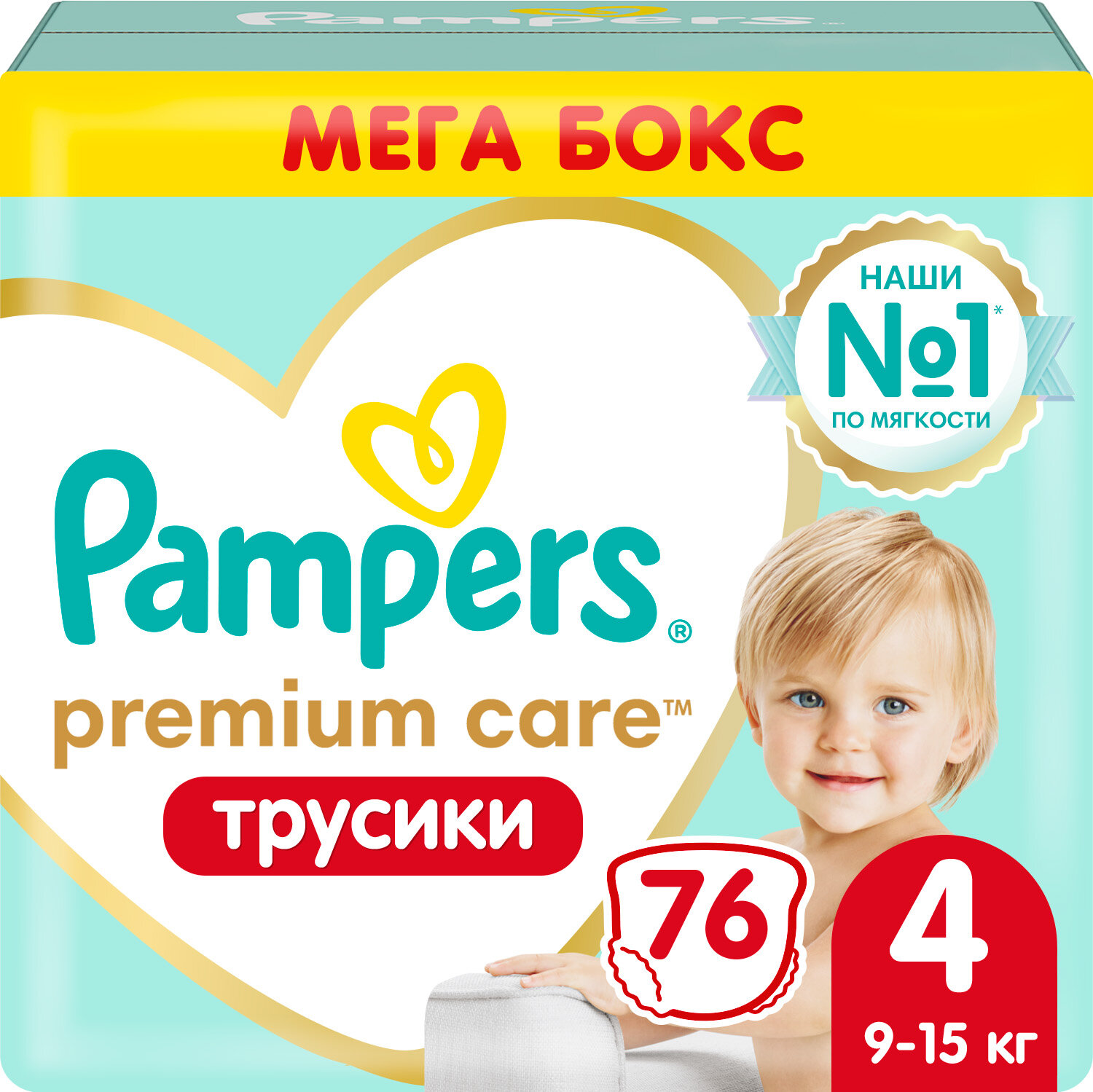 Pampers Premium Care Трусики Размер 4, 76 Трусиков, 9кг-15кг