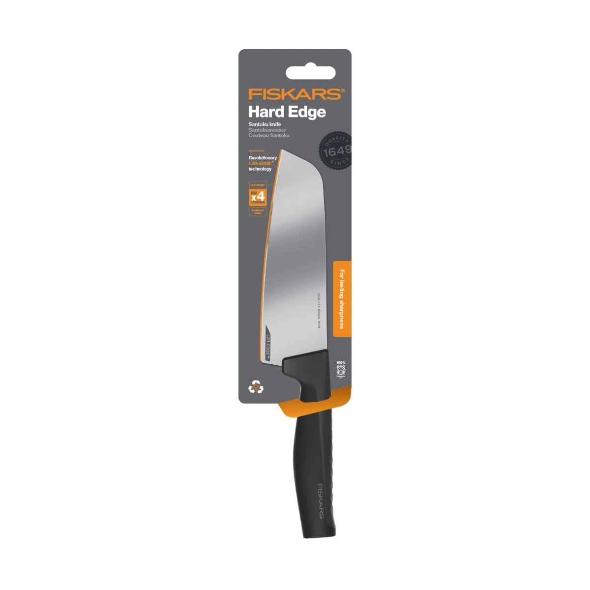 Нож кухонный Fiskars Hard Edge (1051761) стальной сантоку лезв.161мм прямая заточка черный - фото №17