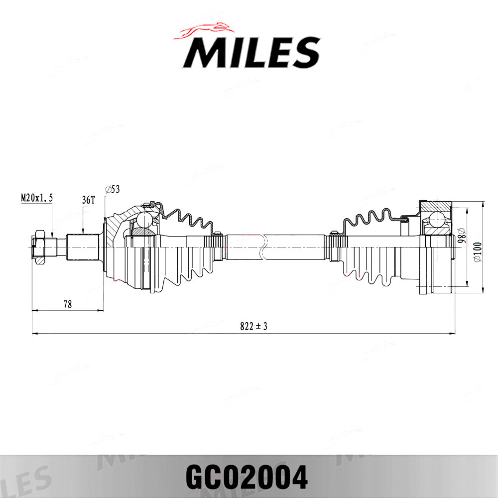 MILES Привод в сборе AUDI A3/SKODA OCTAVIA/VW GOLF/BORA 1.9TD 96- правый