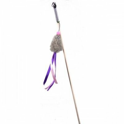 GoSi Игрушка для кошек Махалка Мышь с мятой серый мех с хвостом из лент, на веревке