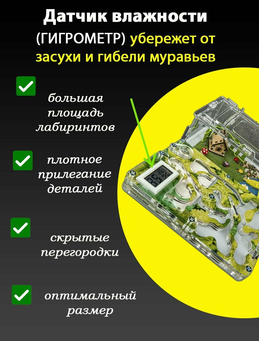 Муравьиная ферма (формикарий) стандарт с гигрометром AntFarmsNsk - фотография № 4