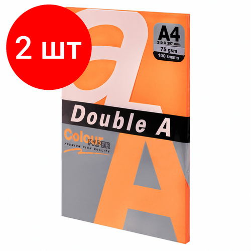 фото Комплект 2 шт, бумага цветная double a, а4, 75 г/м2, 100 л, неон, оранжевая