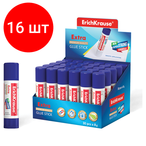 Комплект 16 шт, Клей-карандаш ERICH KRAUSE, 8 г, 4433 клей карандаш erich krause extra 21 г