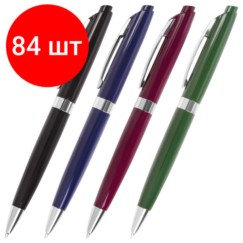 Комплект 84 шт, Ручка шариковая автоматическая BRAUBERG Diplomat, синяя, корпус ассорти, узел 0.7 мм, линия письма 0.35 мм, 141007