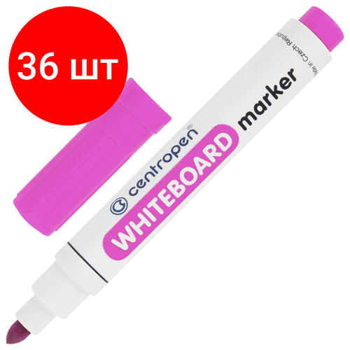 Комплект 36 шт, Маркер стираемый для белой доски розовый CENTROPEN Dry-Wipe, круглый наконечник, 2.5 мм, 8559, 5 8559 0103