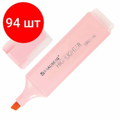 Комплект 94 шт, Текстовыделитель BRAUBERG ORIGINAL PASTEL, пастельный розовый, линия 1-5 мм, 151693