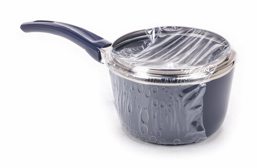 Ковш кухонный Агнесс Black Marble с антипригарным керамическим покрытием, алюминий, синий, 0.6л / ковшик для газовых и электрических плит / посуда