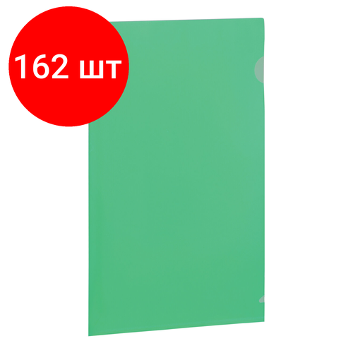 Комплект 162 шт, Папка-уголок BRAUBERG, зеленая, 0.10 мм, 223965