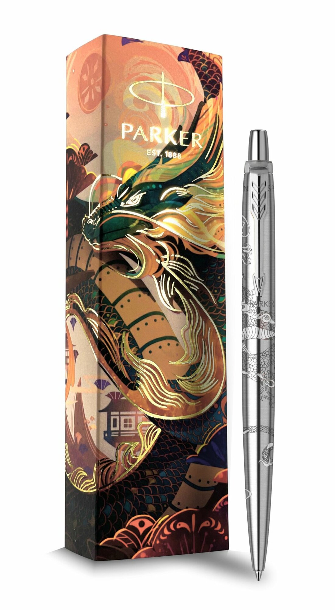 Шариковая ручка Parker Jotter Dragon Special Edition цвет: St. Steel СT стержень: Mblue в подарочной коробке