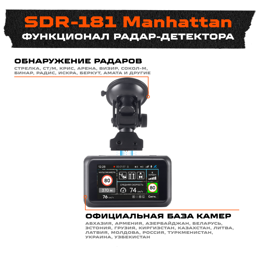 Видеорегистратор +Радар детектор INCAR SDR-181 / GPS сигнатурный радар-детектор / Ultra HD 4K 3840*2160 / Sony 335