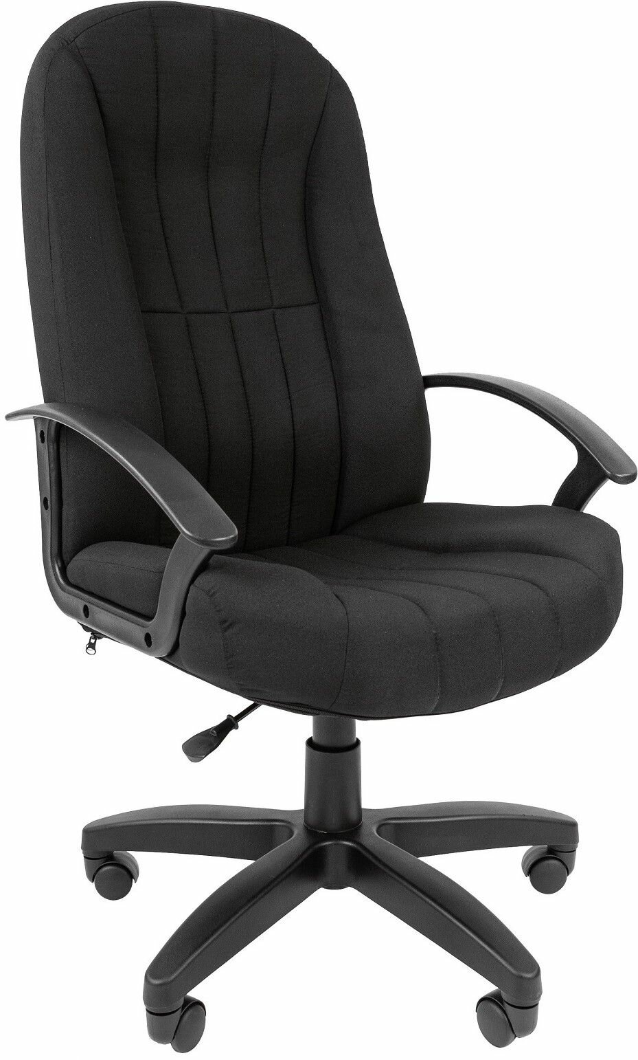 Кресло компьютерное для руководителя, черное, с подлокотниками, ткань, крестовина из пластика