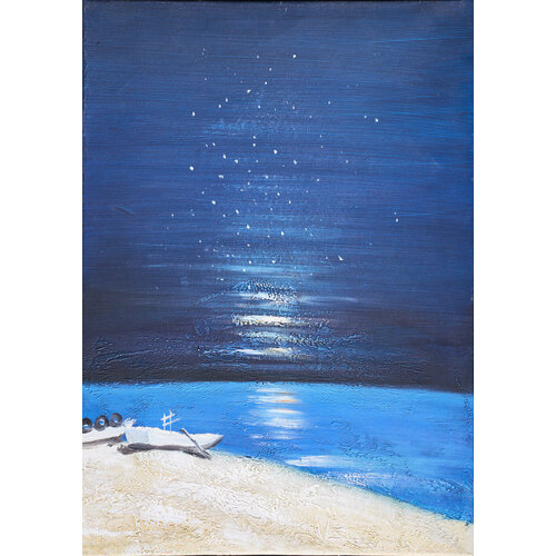 Картина на холсте для интерьера гостиной офиса спальни декор на стену интерьерная абстракция Звездная ночь на море 3031₽