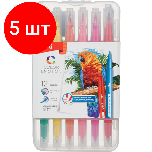 Комплект 5 наб, Фломастеры Deli EC151-12 COLOR EMOTION 12цв/наб