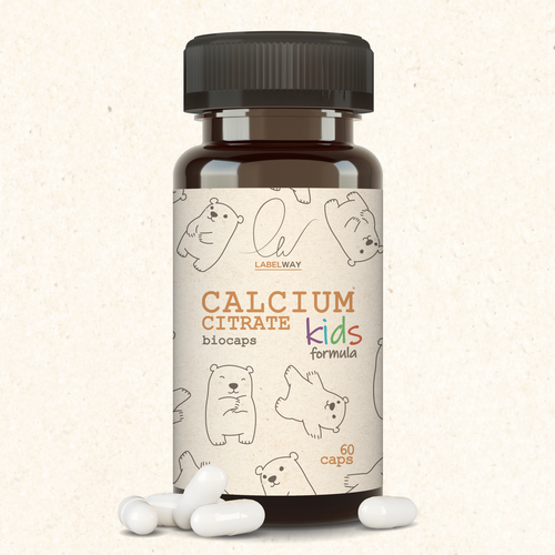 Кальций для детей, Цитрат кальция 60 капсул LABELWAY Calcium Biocaps citrate БАД Комплекс витаминов для здоровья костей, зубов, сердца, мышц