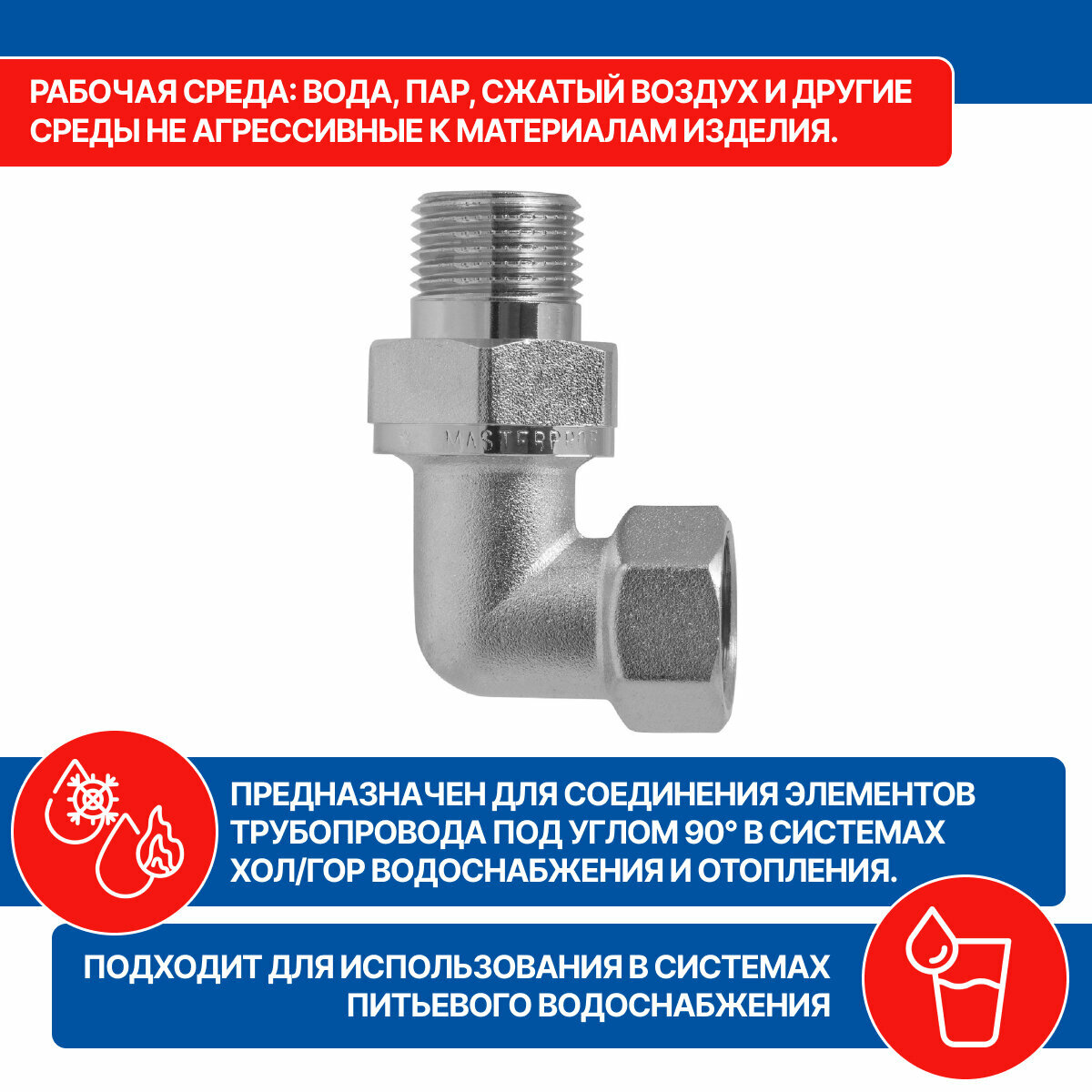 Сгон (американка) угловой латунный никелированный 1/2" в/н MPF