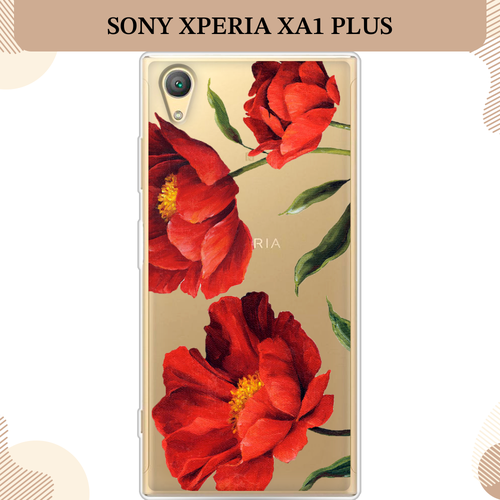 Силиконовый чехол Красные маки на Sony Xperia XA1 plus / Сони Иксперия XA1 Плюс, прозрачный