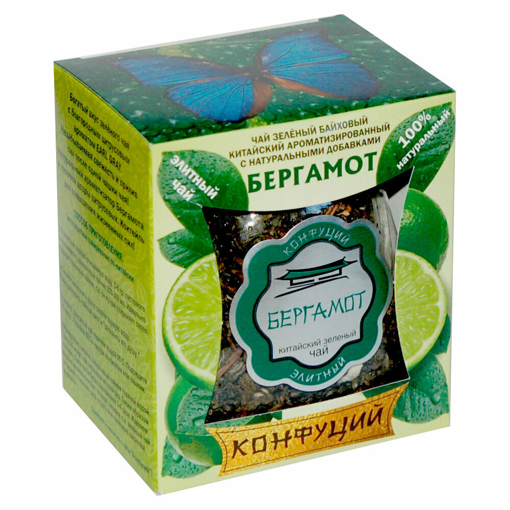 Чай Конфуций "Бергамот" зеленый с добавками ст/б 90 г