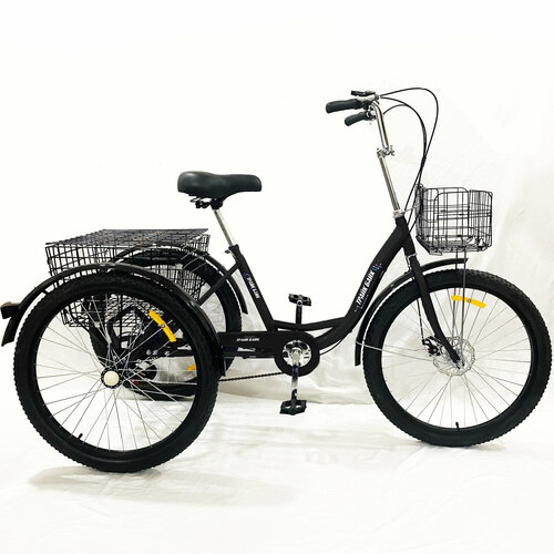 фото Внедорожный велосипед с двумя корзинами для взрослых высокого роста трайк байк 26, цвет черный