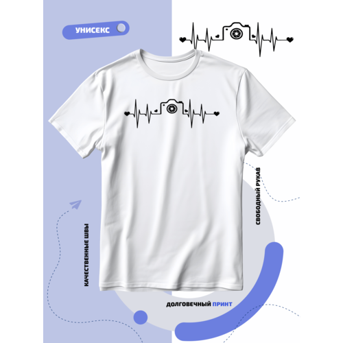 Футболка SMAIL-P логотип сердцебиение фотографа с сердечками, размер 3XS, белый мужская футболка сердцебиение беги m белый