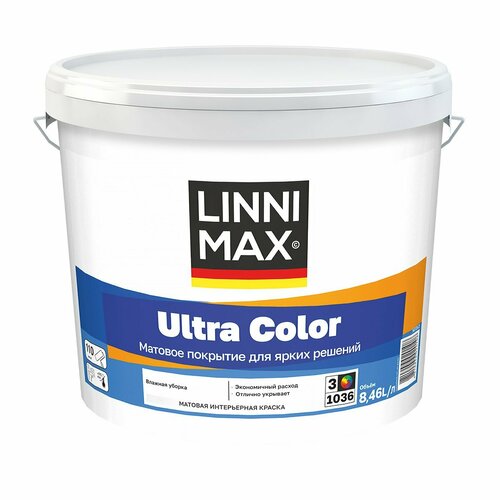 Краска интерьерная Linnimax Ultra Color, база 3, бесцветная, 8,46 л