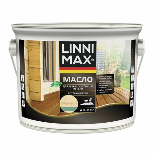 Масло для террас, лестниц и мебели Linnimax шелковисто-глянцевое (2,5л) бесцветный и под колеровку