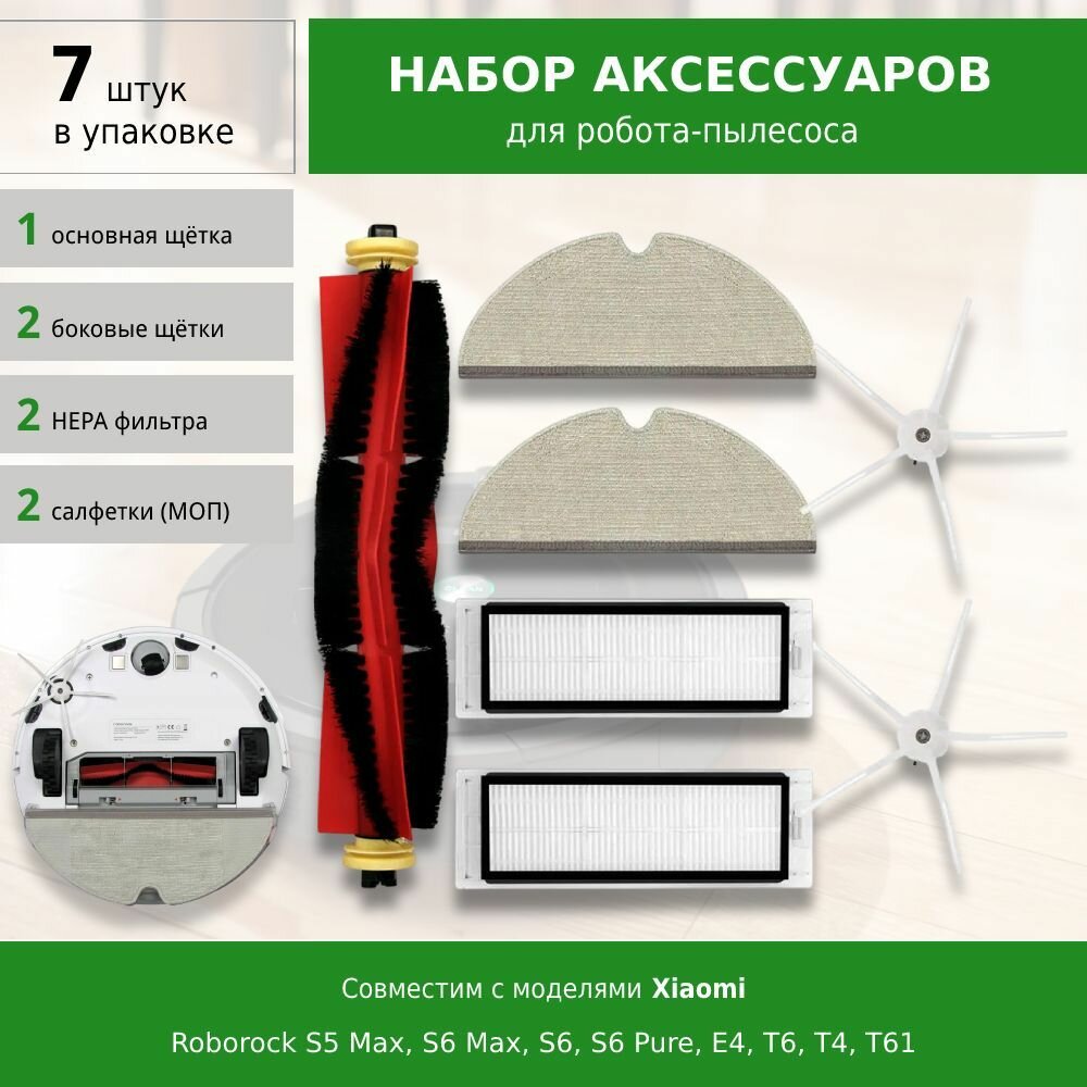 Комплект фильтров и щеток для моделей робот-пылесоса Roborock S5 Max, S6 Max, S6, S6 Pure, E4, T6, T4, T61 White