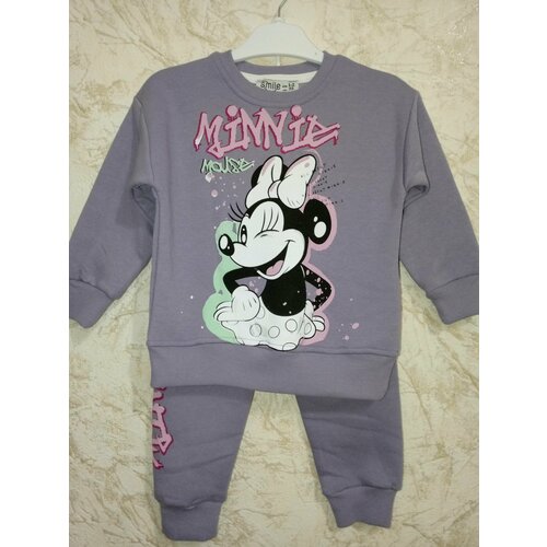 фото Брюки детский костюм спортивный, утеплённый для девочек, брюки+свитшот,, размер 1-2, сиреневый нет бренда