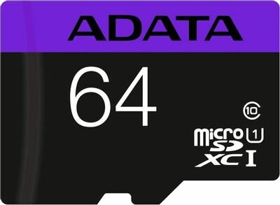 Карта памяти ADATA microSDXC 64 ГБ, UHS-I U1, R 50 МБ/с, адаптер на SD, 1 шт, черный